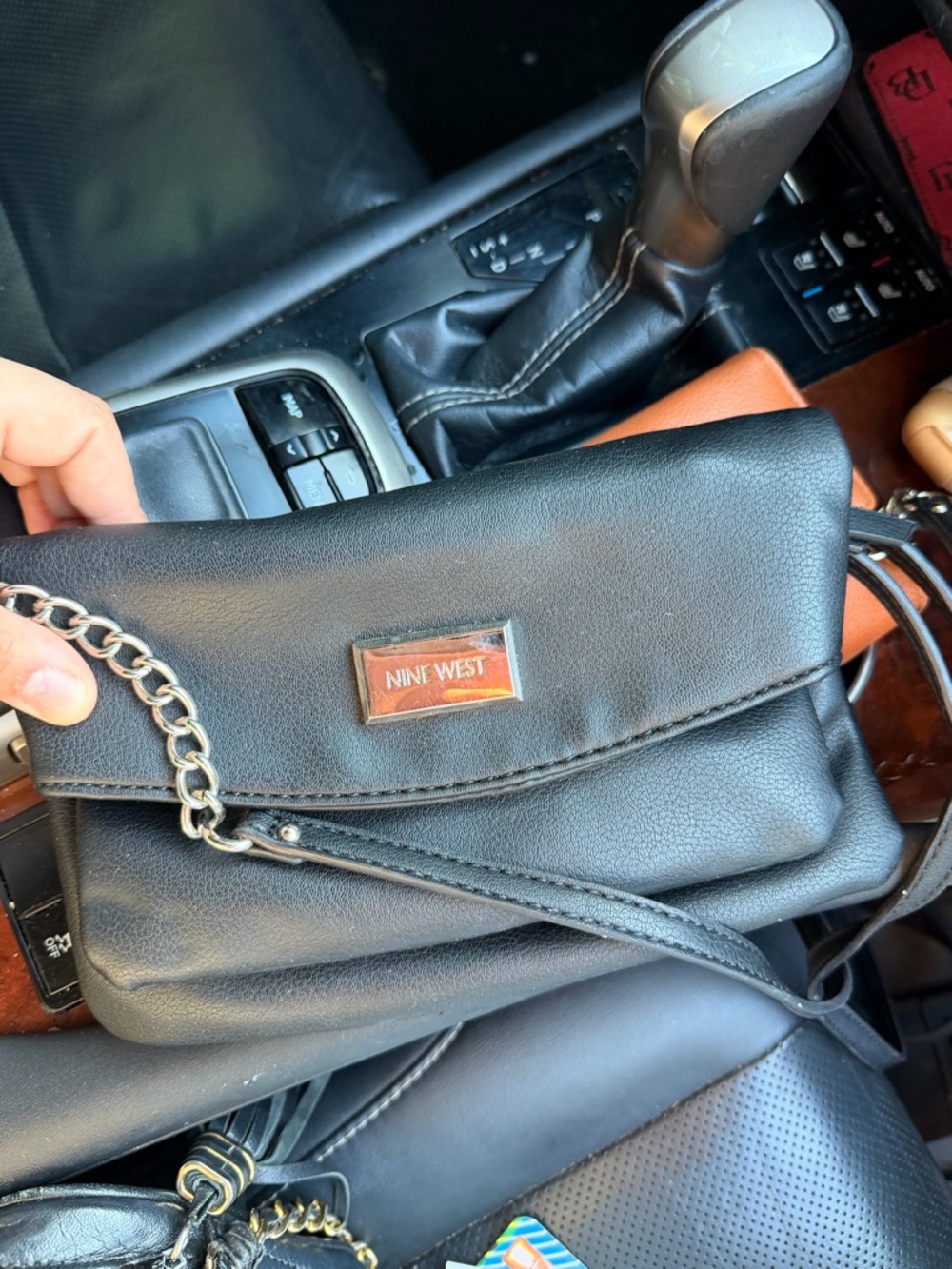 Nine West Black Fold-Over Chain Accent Wristlet